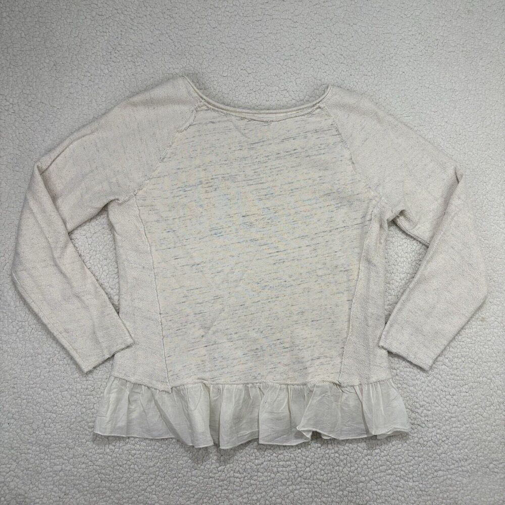 Sundance Cream Oatmeal Sweater Peplum Ruffle Sweatshirt Size L Heathered Layered - Picture 4 of 6